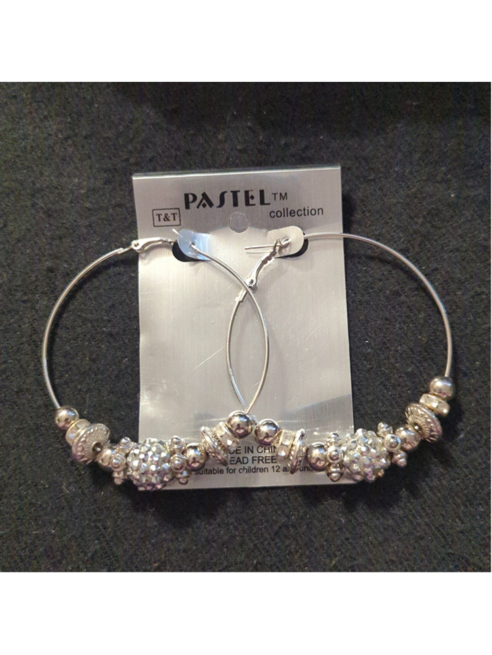 Pastel Collection Silver Tone Rhinestone Beaded Hoop Statement Earrings